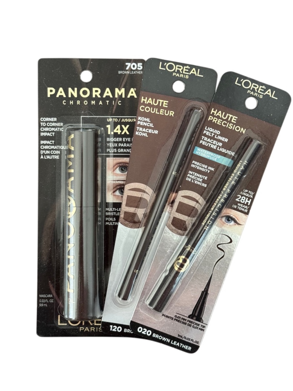 L’Oreal Bundle Brown Leather Mascara Liquid Eye Liner and Kohl Pencil